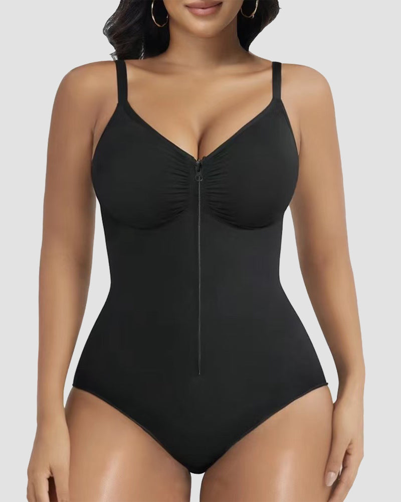 Front Zipper Tummy Control Triangle Shapewear Bodysuit