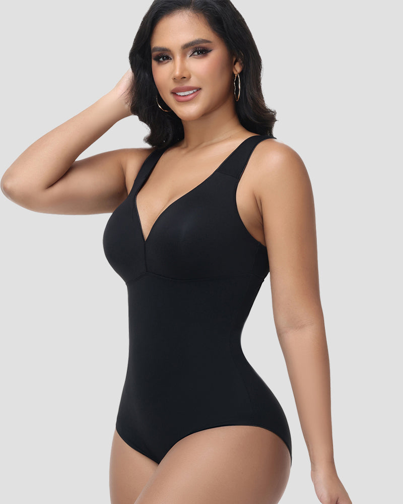 Wide Straps V Neck Tummy Tuck Shapewear Bodysuit