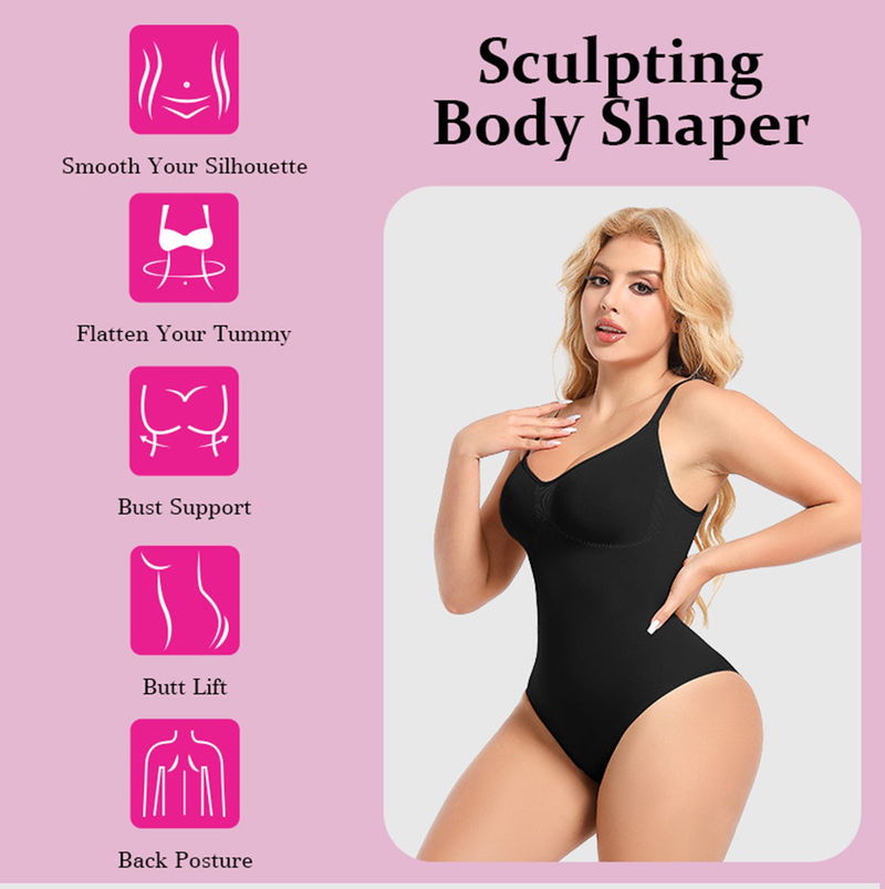 Tummy Control Shapewear Bodysuit, Seamless Zip Crotch Sculpting Body Shaper