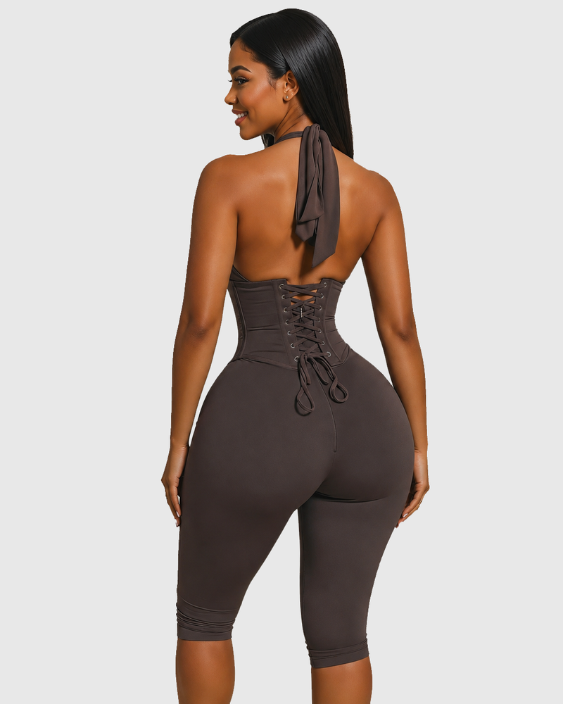 Hourglass Figure The Corset Body Shaper Waist Cincher Capri Jumpsuit Two-Piece Set