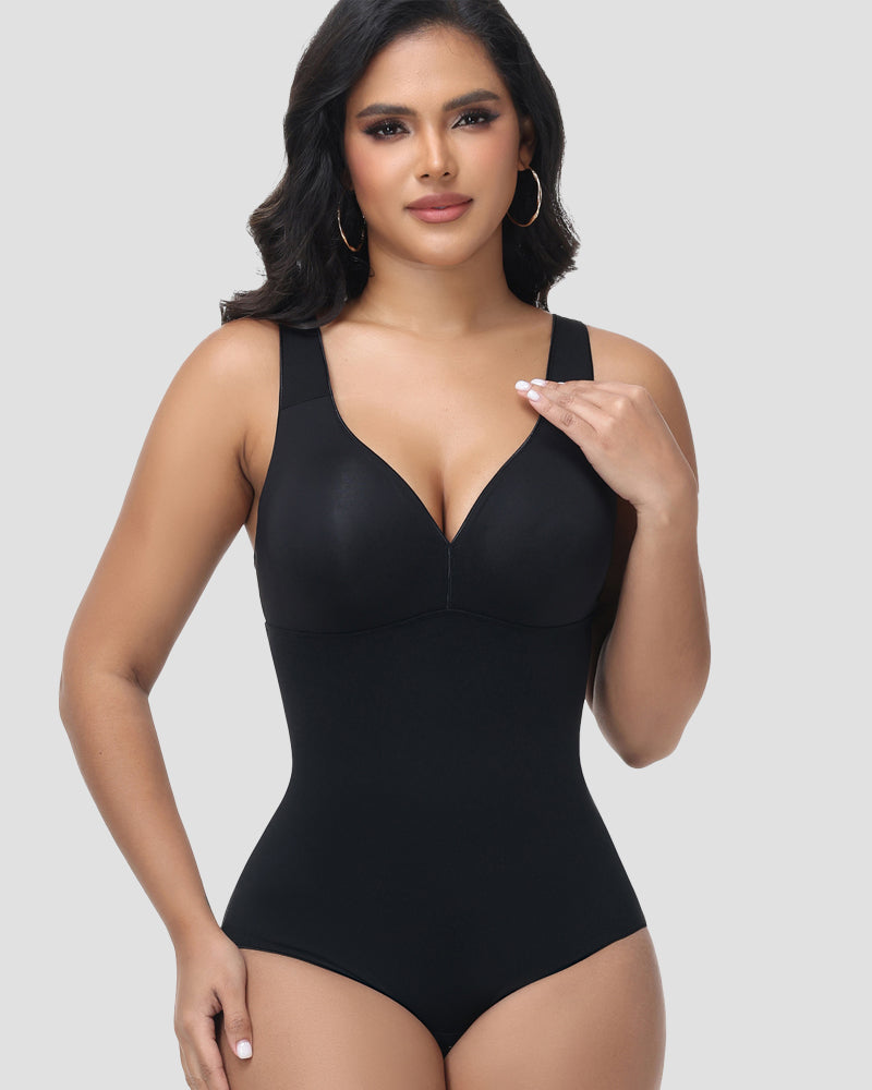 Wide Straps V Neck Tummy Tuck Shapewear Bodysuit