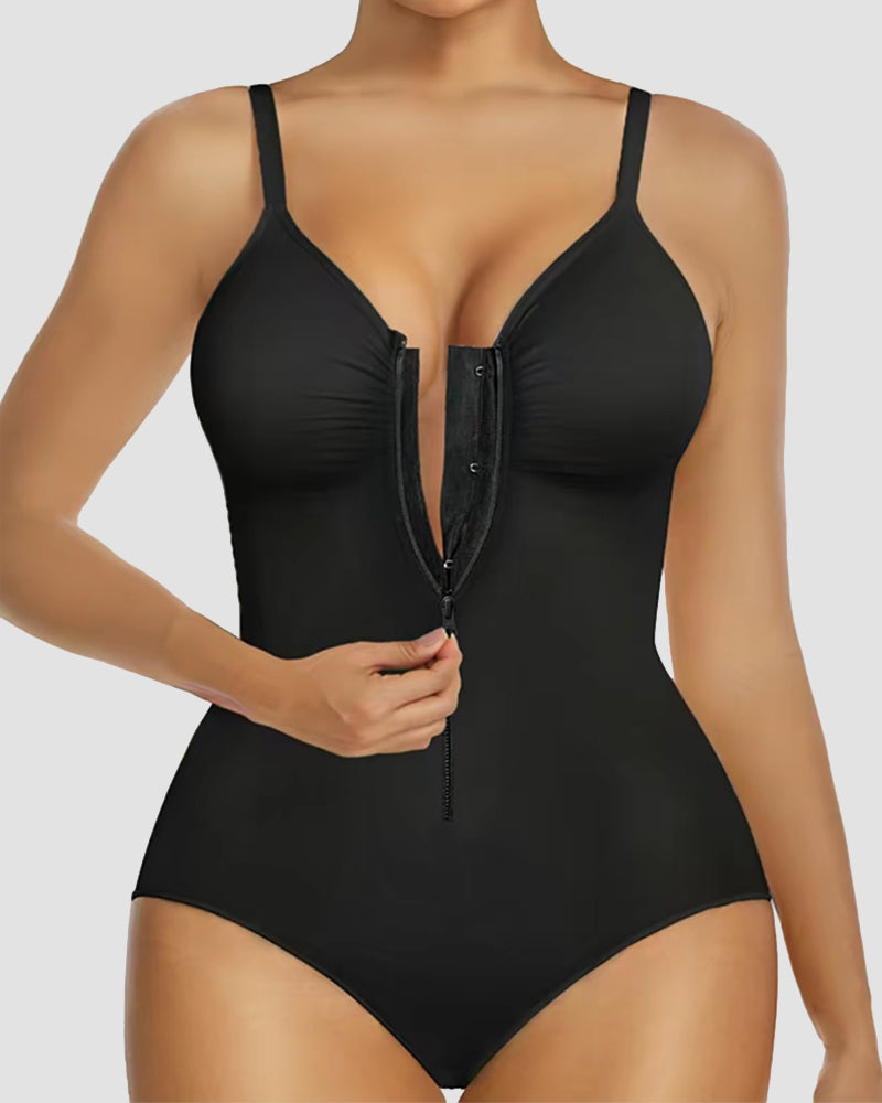 Front Zipper Tummy Control Triangle Shapewear Bodysuit